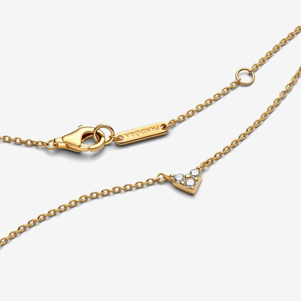 Pandora Gold Triple Stone Pendant Heart Necklace